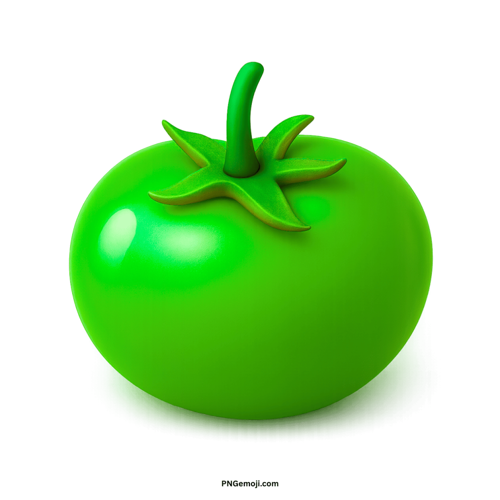 Green tomato emoji with shiny surface and stem digital fruit design illustration