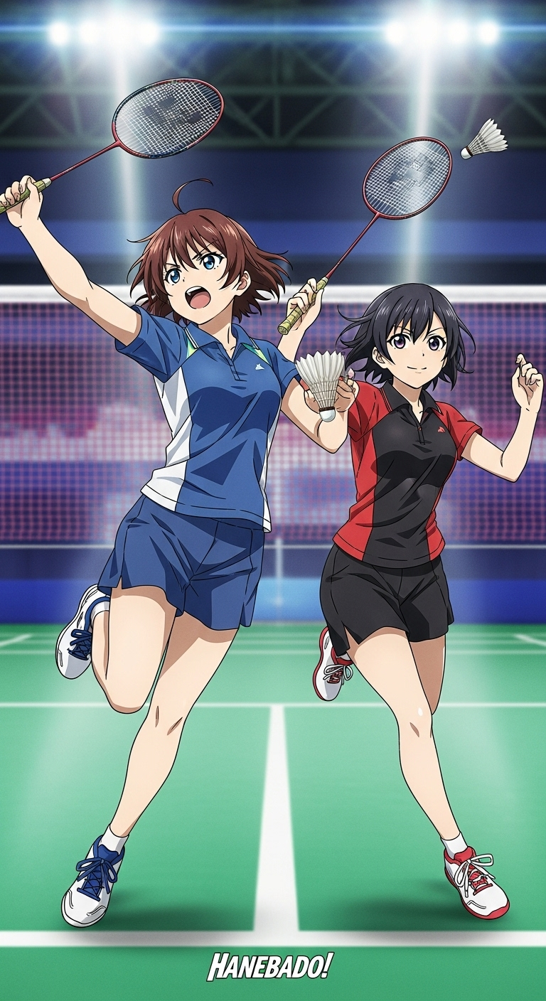 Hanebado anime wallpaper featuring energetic badminton girls in action on court