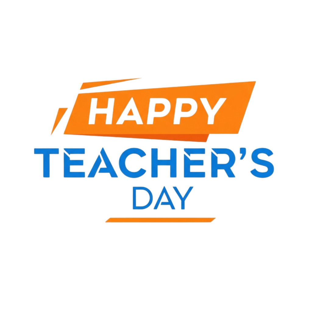 Happy Teacher's Day text in orange and blue on a green background.