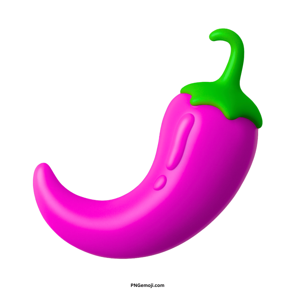 3D purple hot pepper emoji with green stem isolated transparent background PNG illustration