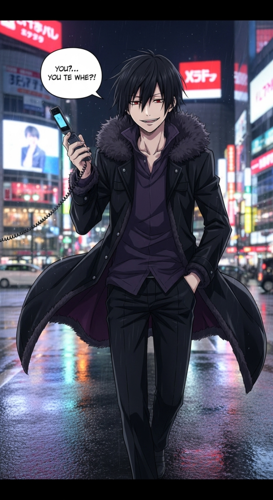 Izaya Orihara stylish anime wallpaper walking with phone in city night background