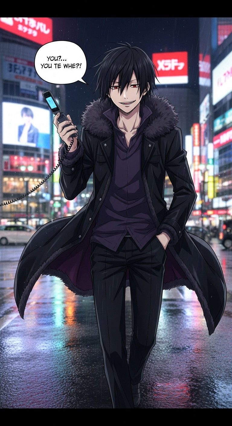 Izaya Orihara stylish anime wallpaper walking with phone in city night background