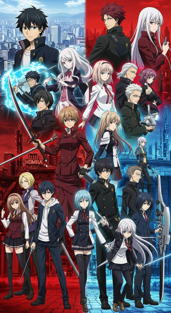 K Project anime wallpaper featuring all characters from red and blue factions together