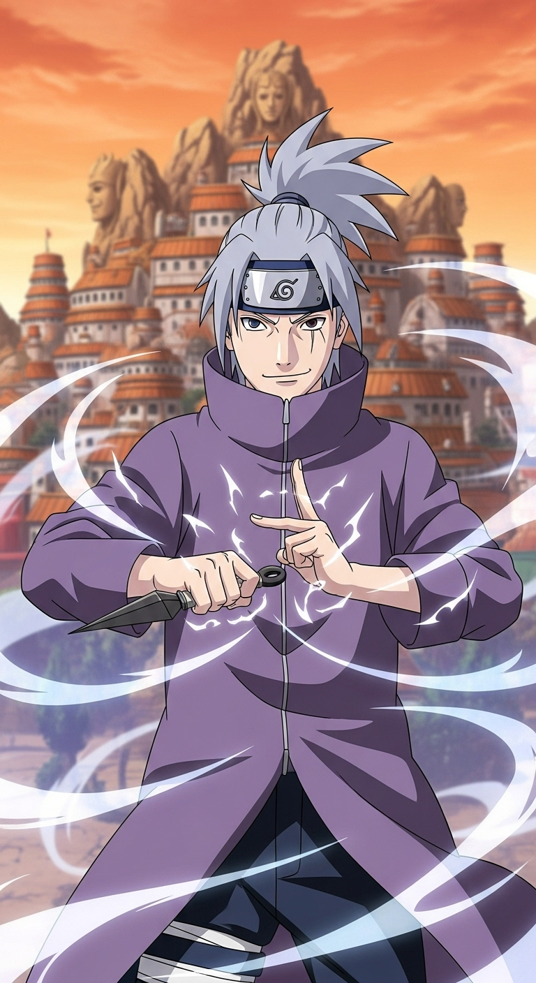 Kabuto Yakushi Naruto anime wallpaper with Hidden Leaf Village background in high quality HD