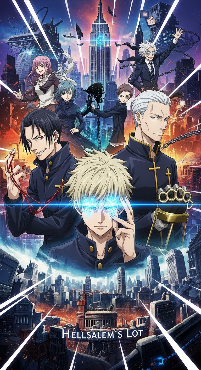 Kekkai Sensen anime wallpaper featuring Hellsalem’s Lot characters in action cityscape scene