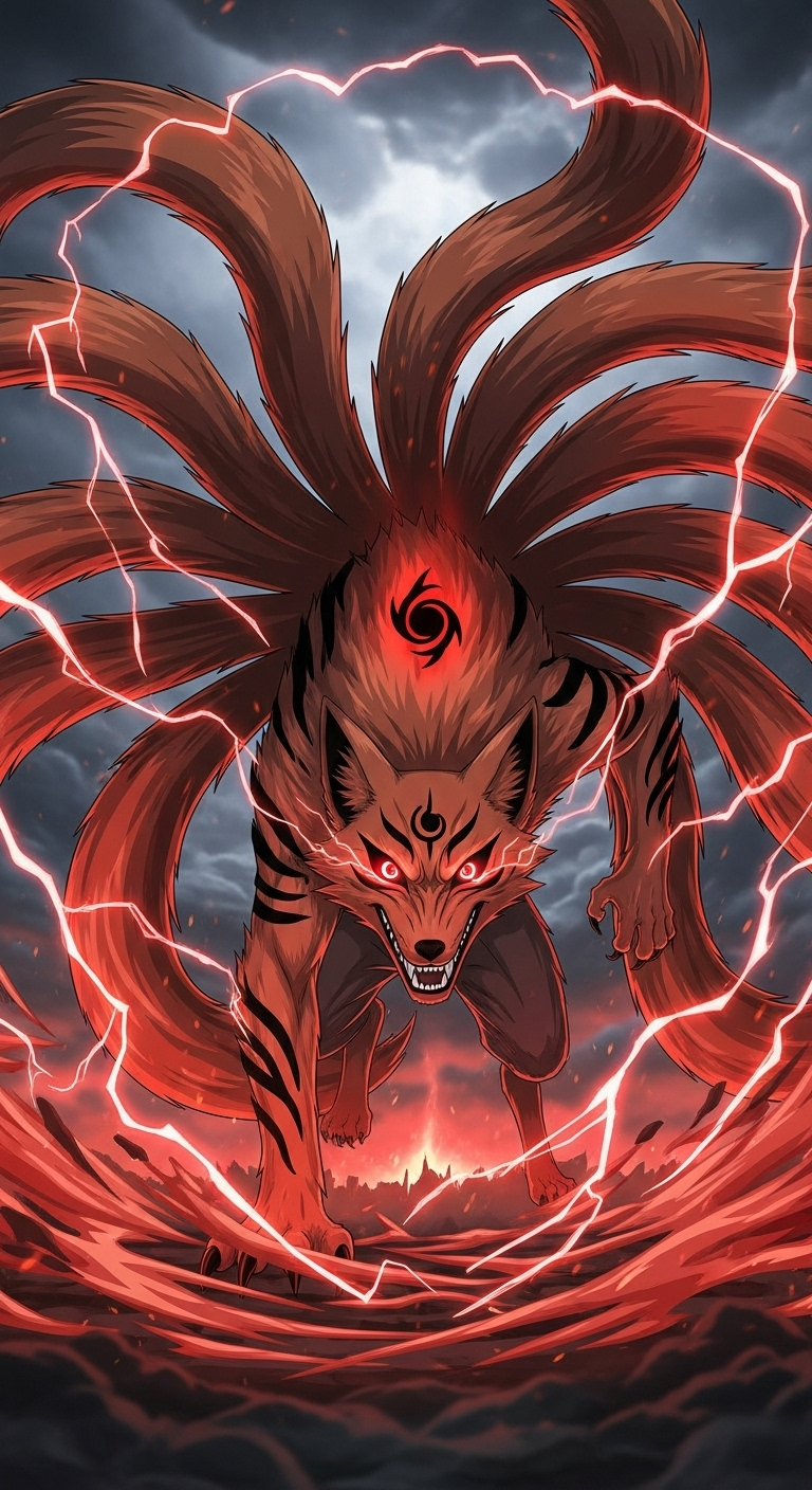 Epic Kyuubi Nine Tails wallpaper showing powerful Naruto anime beast with glowing aura