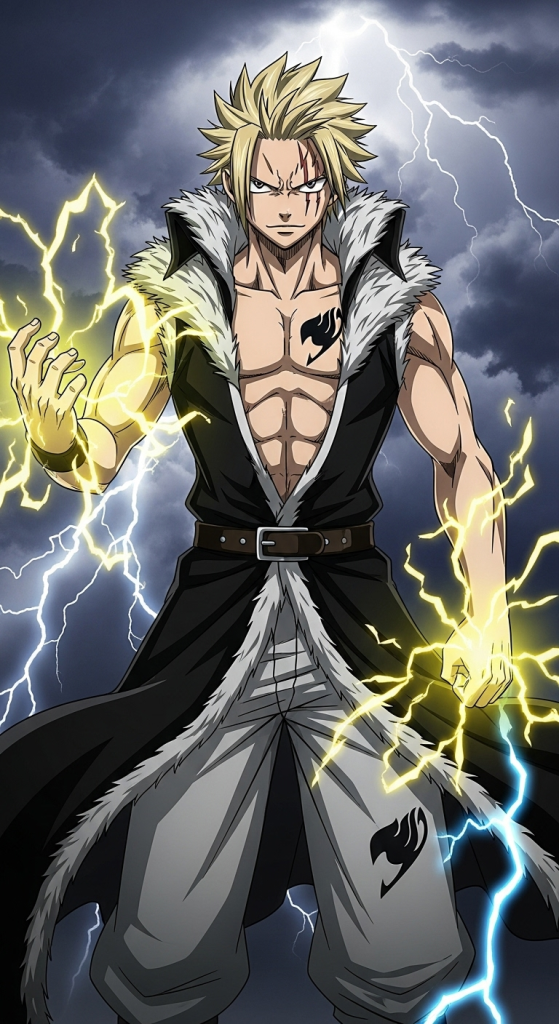 Laxus Dreyar Fairy Tail wallpaper with lightning power, strong anime mage background HD
