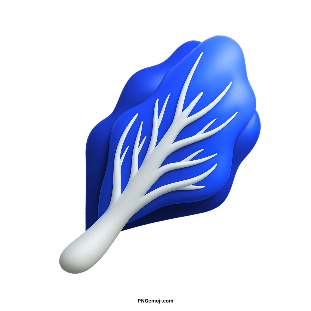 3D rendered leafy vegetable emoji icon in vibrant blue and white, perfect for digital design.