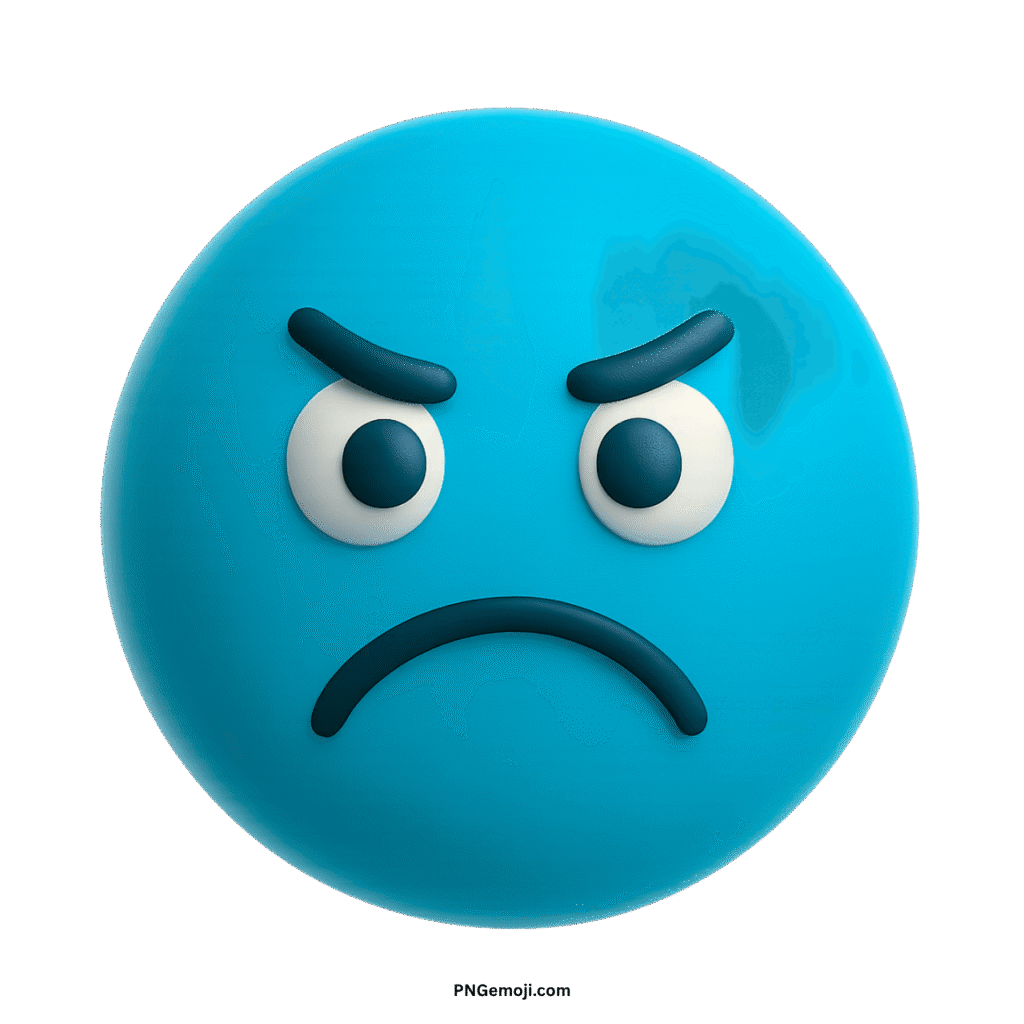 An angry light blue emoji with furrowed brows, wide eyes, and a frustrated frown.
