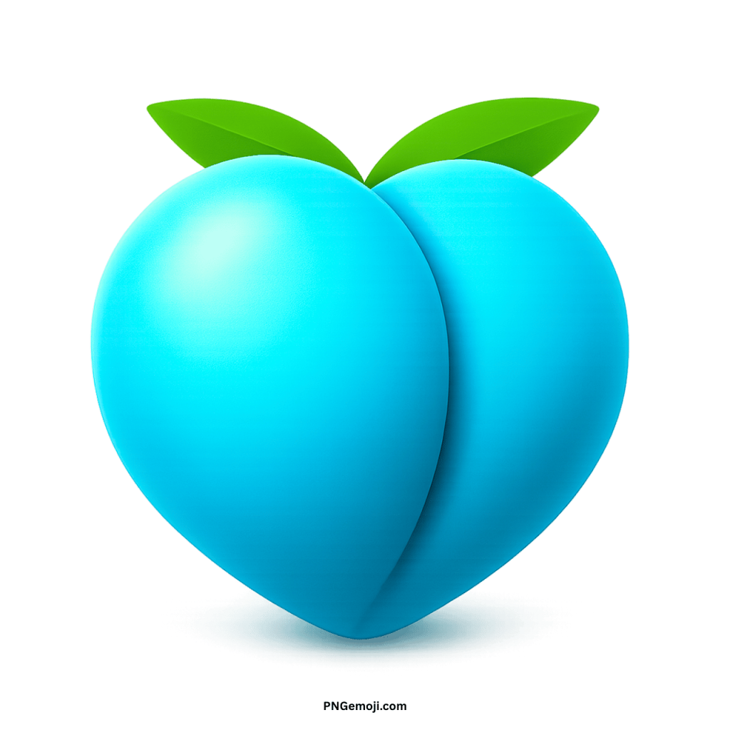  Light blue peach emoji icon with green leaves, representing a fresh, cool, and digital aesthetic.