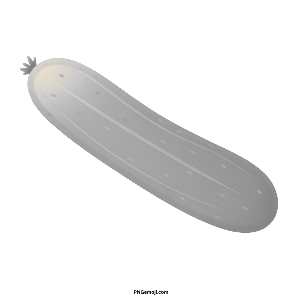 Light grey cucumber emoji clipart, subtle cartoon illustration of a fresh vegetable.