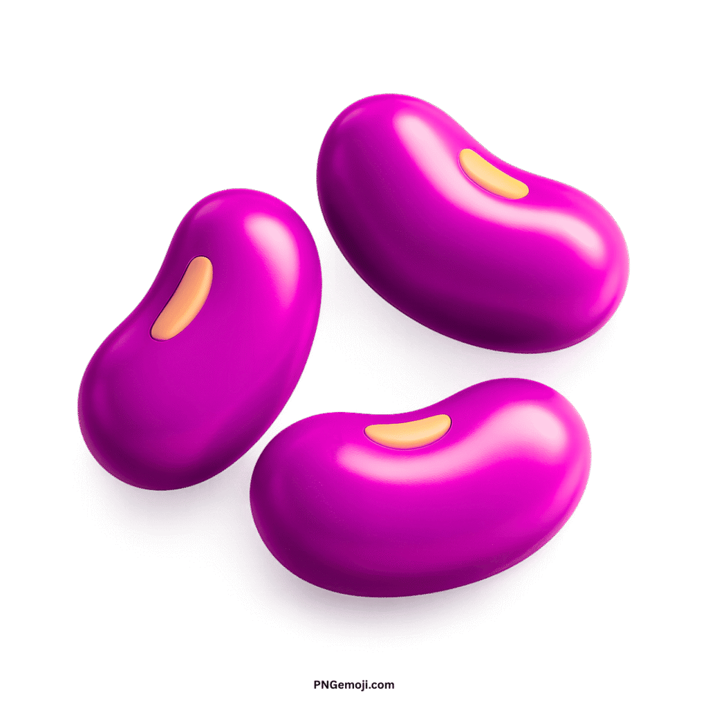 Three vibrant magenta beans emoji with subtle highlights on a deep black background.