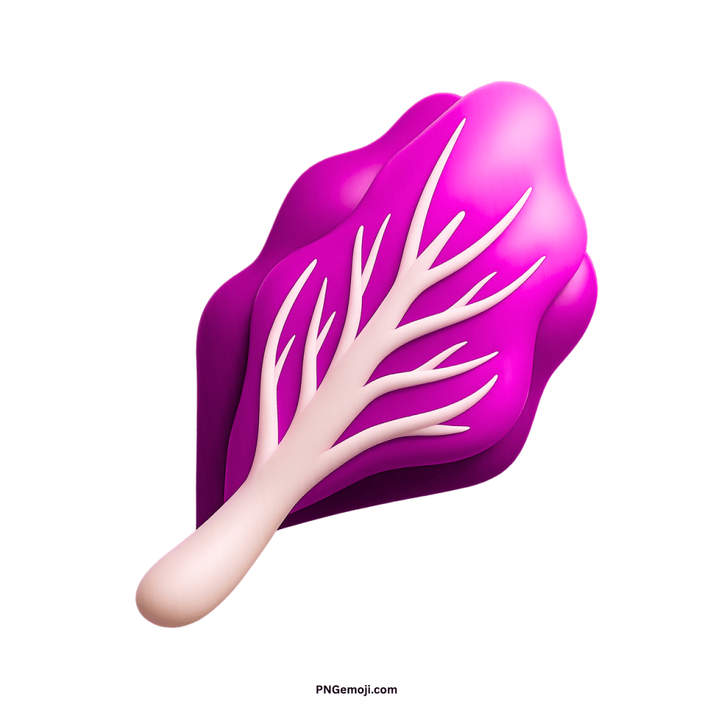 Vibrant 3D rendered magenta leafy vegetable emoji with a light pink stem and veins.