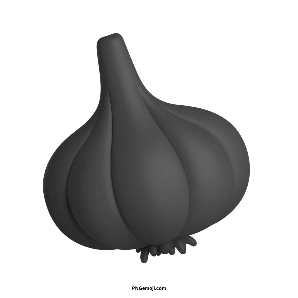  Minimalist 3D rendered black garlic emoji with a matte finish on a simple green background.