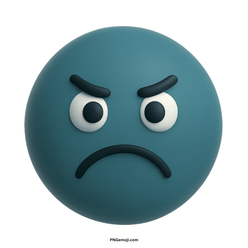  An angry muted blue emoji with furrowed brows, wide eyes, and a frustrated frown.