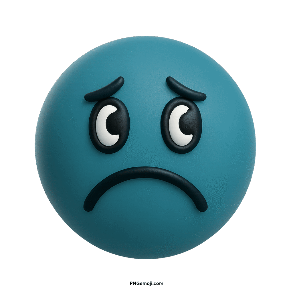 A melancholy muted blue emoji with a sad face, downturned mouth, and worried eyes.