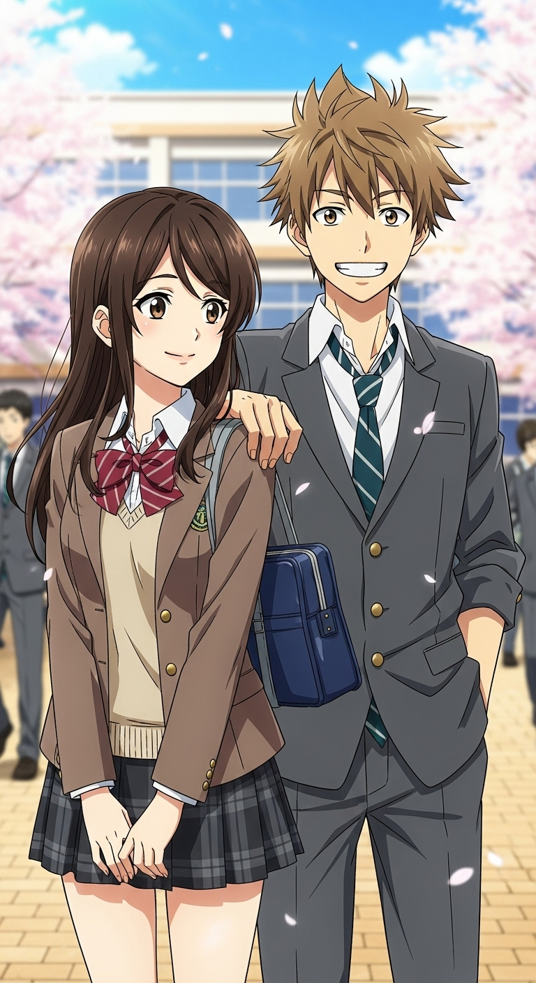 My Little Monster anime wallpaper featuring Haru Yoshida and Shizuku Mizutani in school uniforms