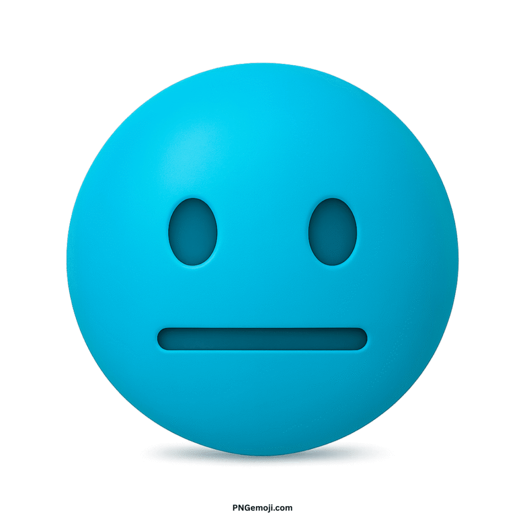 Cyan neutral face emoji on a black background, expressing a flat, indifferent, or calm emotion.