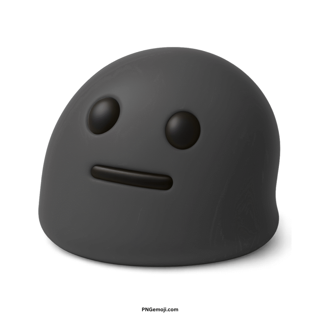 Gray blob-like neutral face emoji with black features on a dark background.