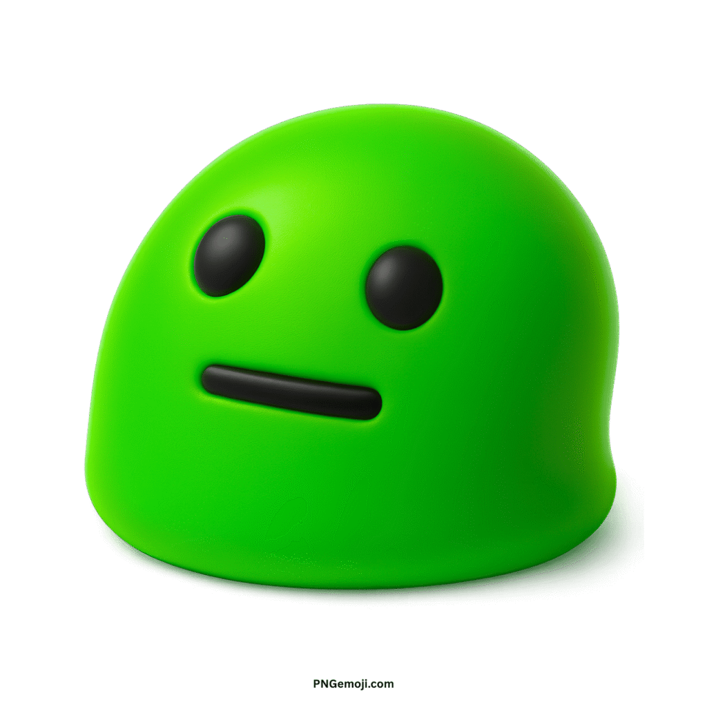  Green blob-like neutral face emoji with black features on a dark background.