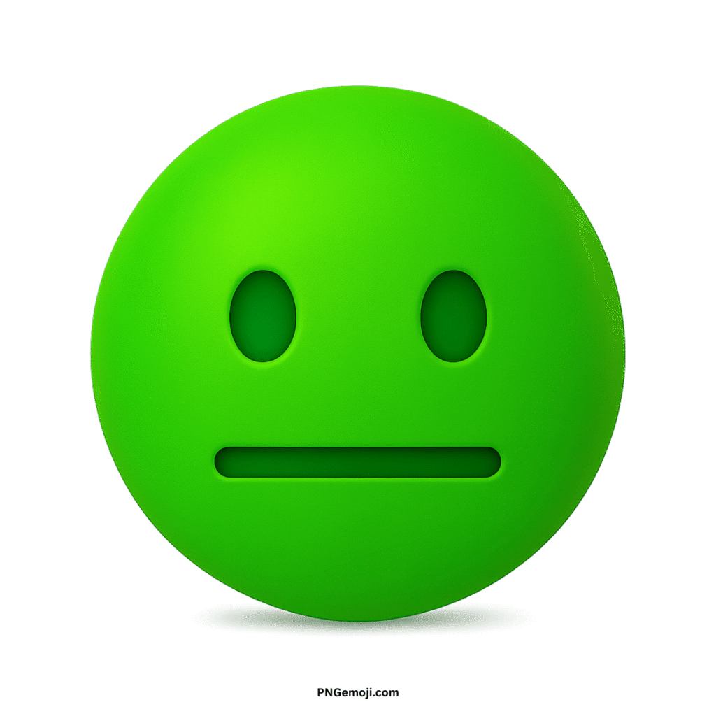 Green neutral face emoji on a black background, expressing a flat, indifferent, or calm emotion.