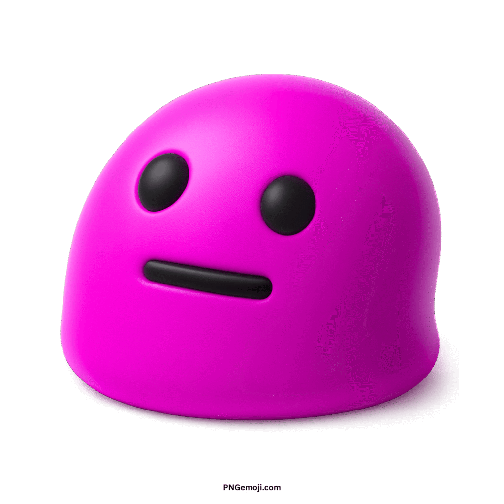  Magenta blob-like neutral face emoji with black features on a dark background.