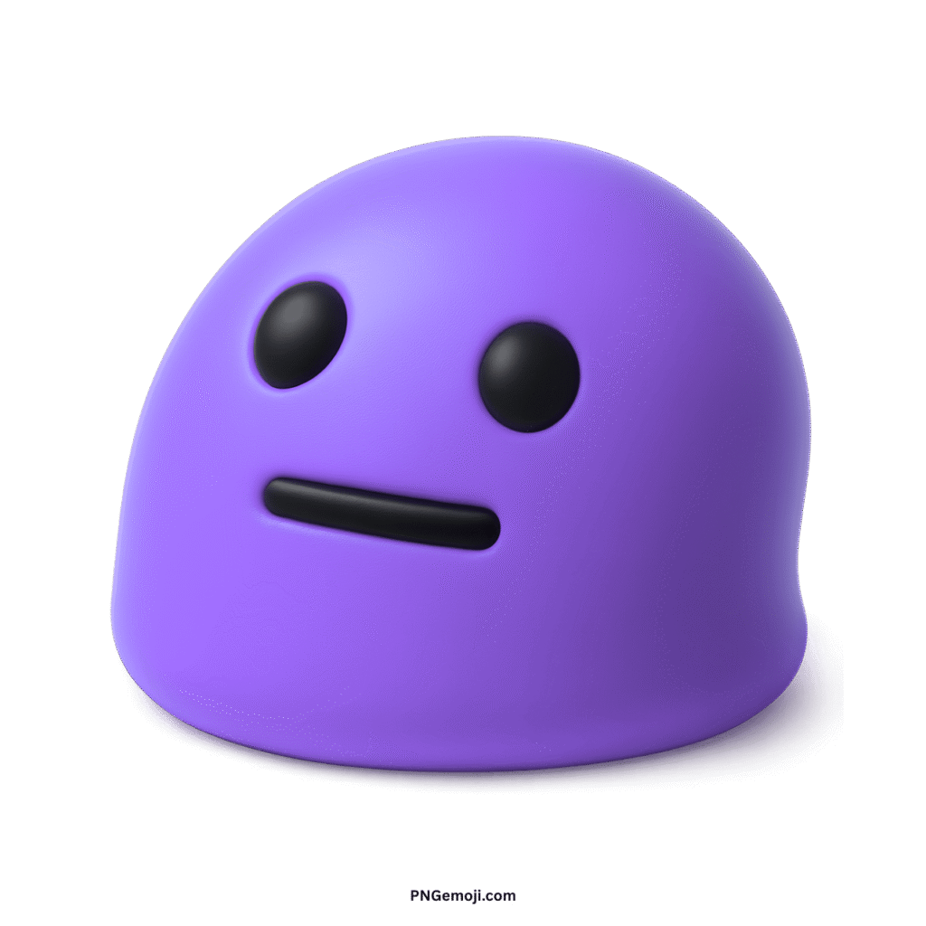  Purple blob-like neutral face emoji with black features on a dark background.