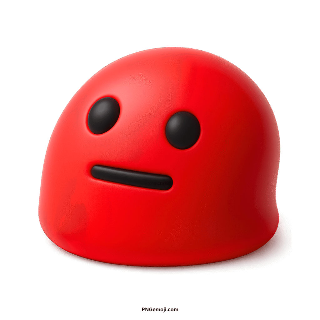  Red blob-like neutral face emoji with black features on a dark background.
