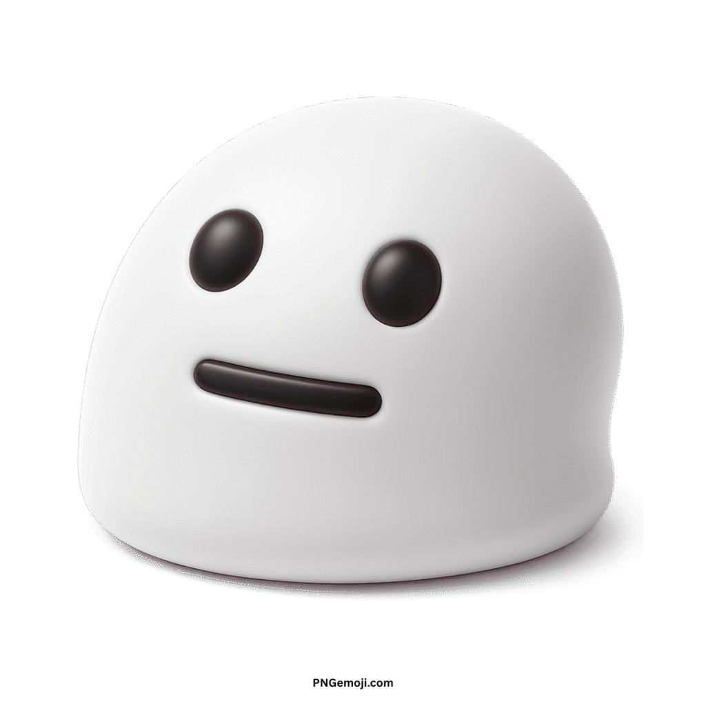 White blob-like neutral face emoji with black features on a dark background.