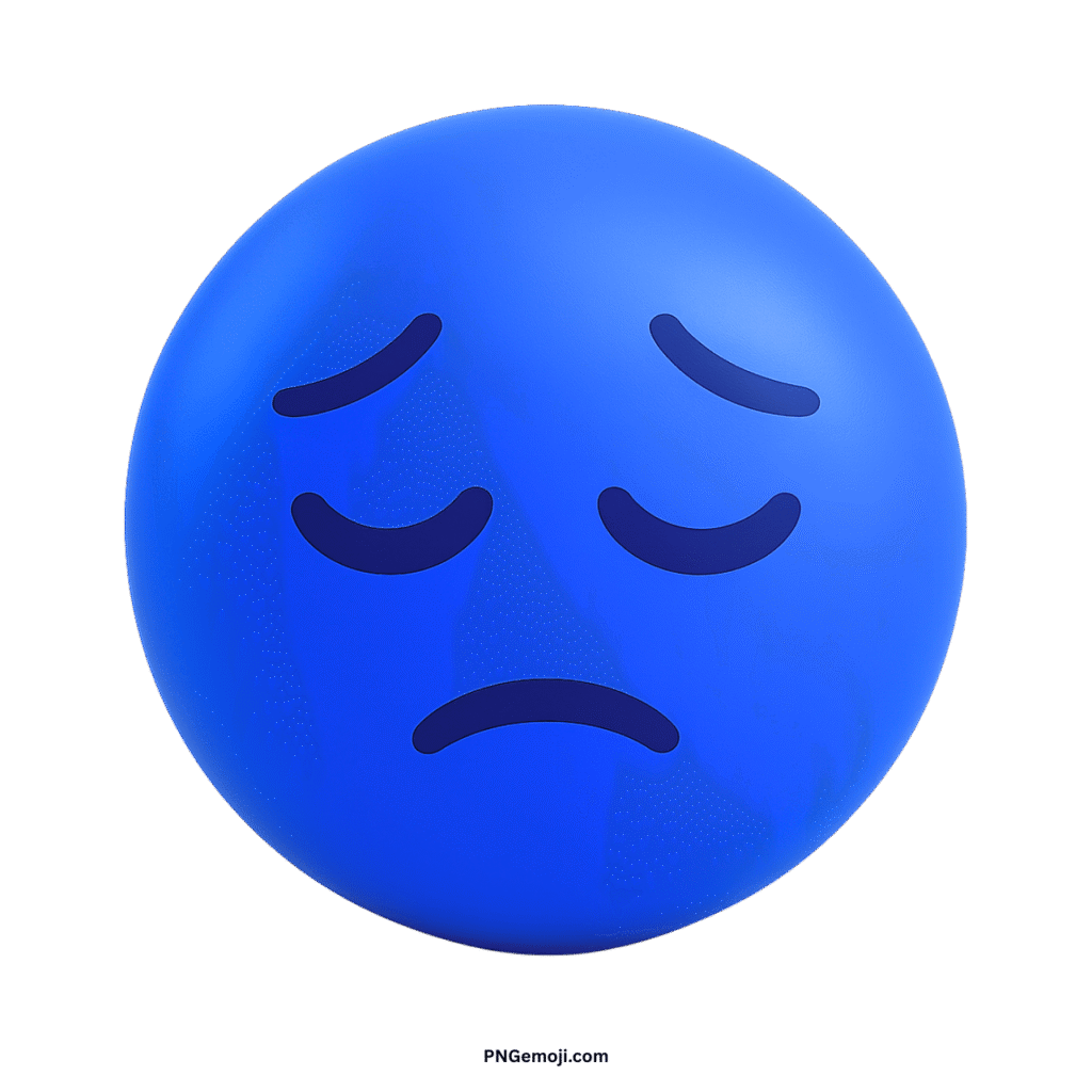 Pensive blue emoji with closed eyes and a down-turned mouth, conveying sadness or deep thought.