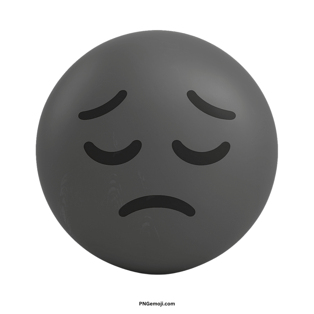 Pensive gray emoji with closed eyes and a slightly frowning mouth, expressing sadness or deep thought.