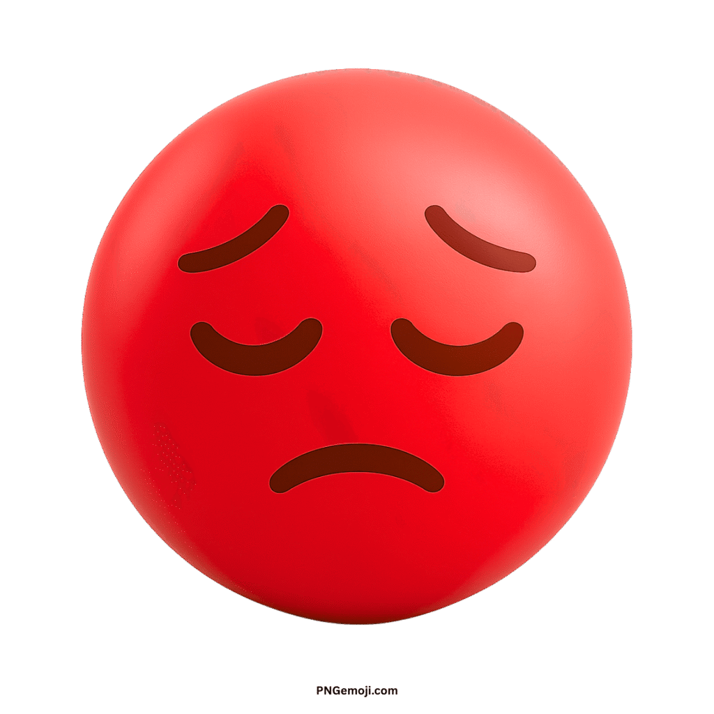  Pensive red emoji with closed eyes and a down-turned mouth, conveying sadness or deep thought.
