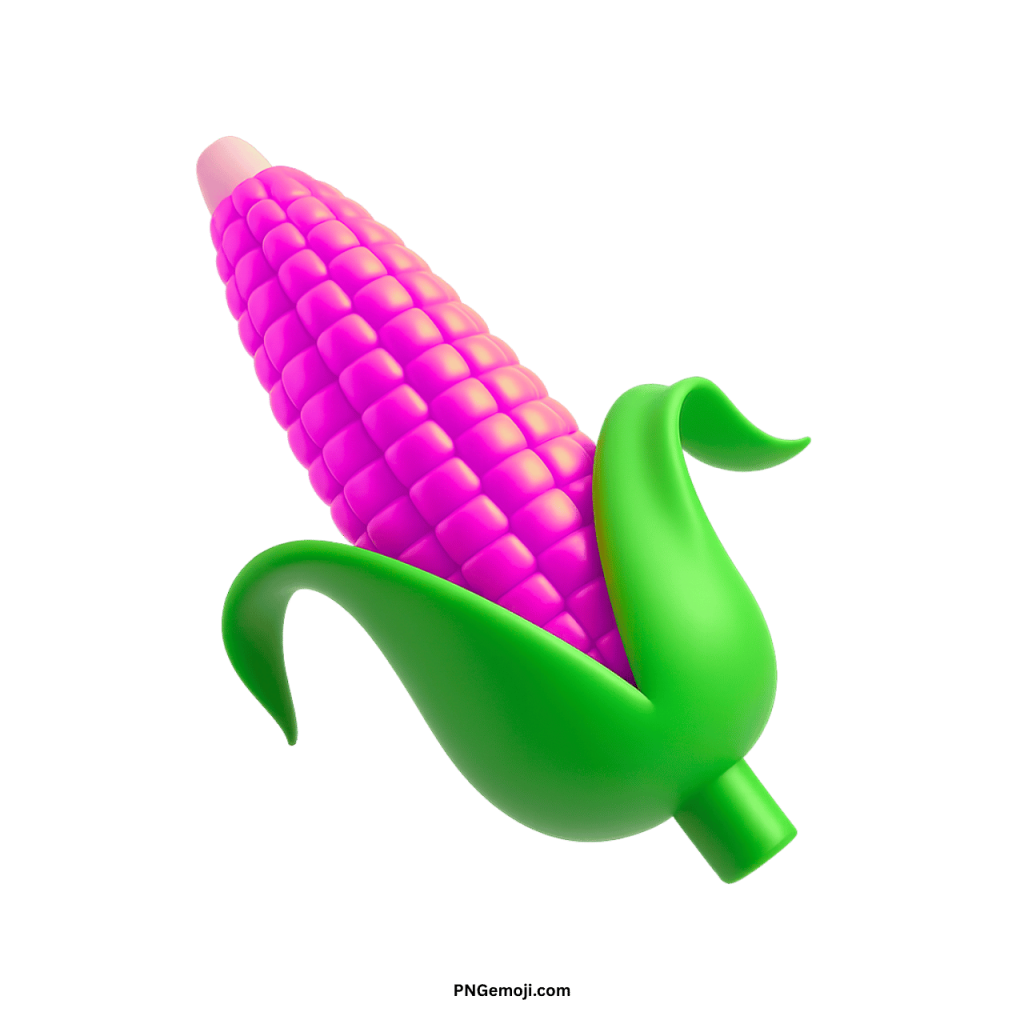 3D pink ear of corn emoji with green husk cartoon illustration