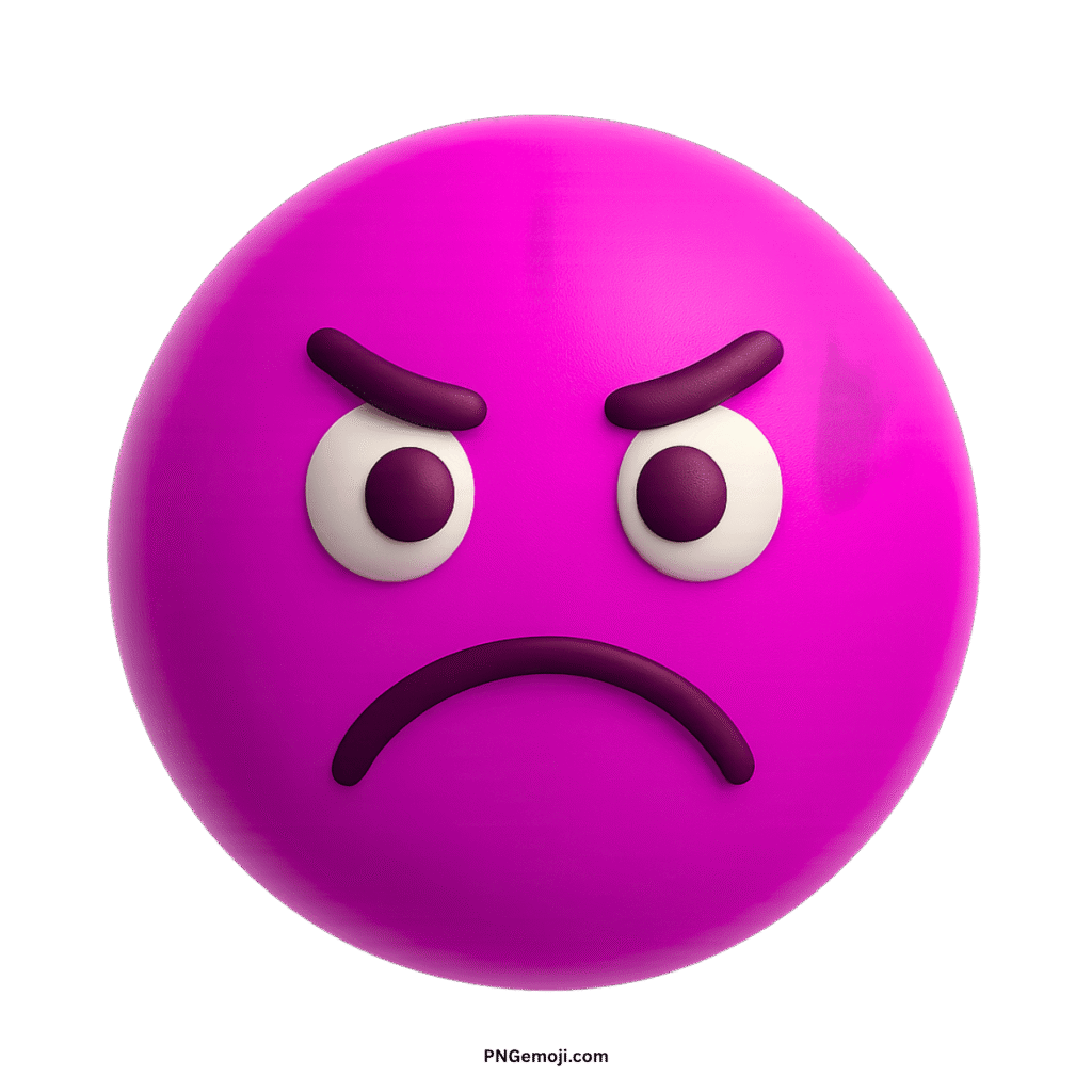 An angry pink emoji with furrowed brows, wide eyes, and a frustrated frown.