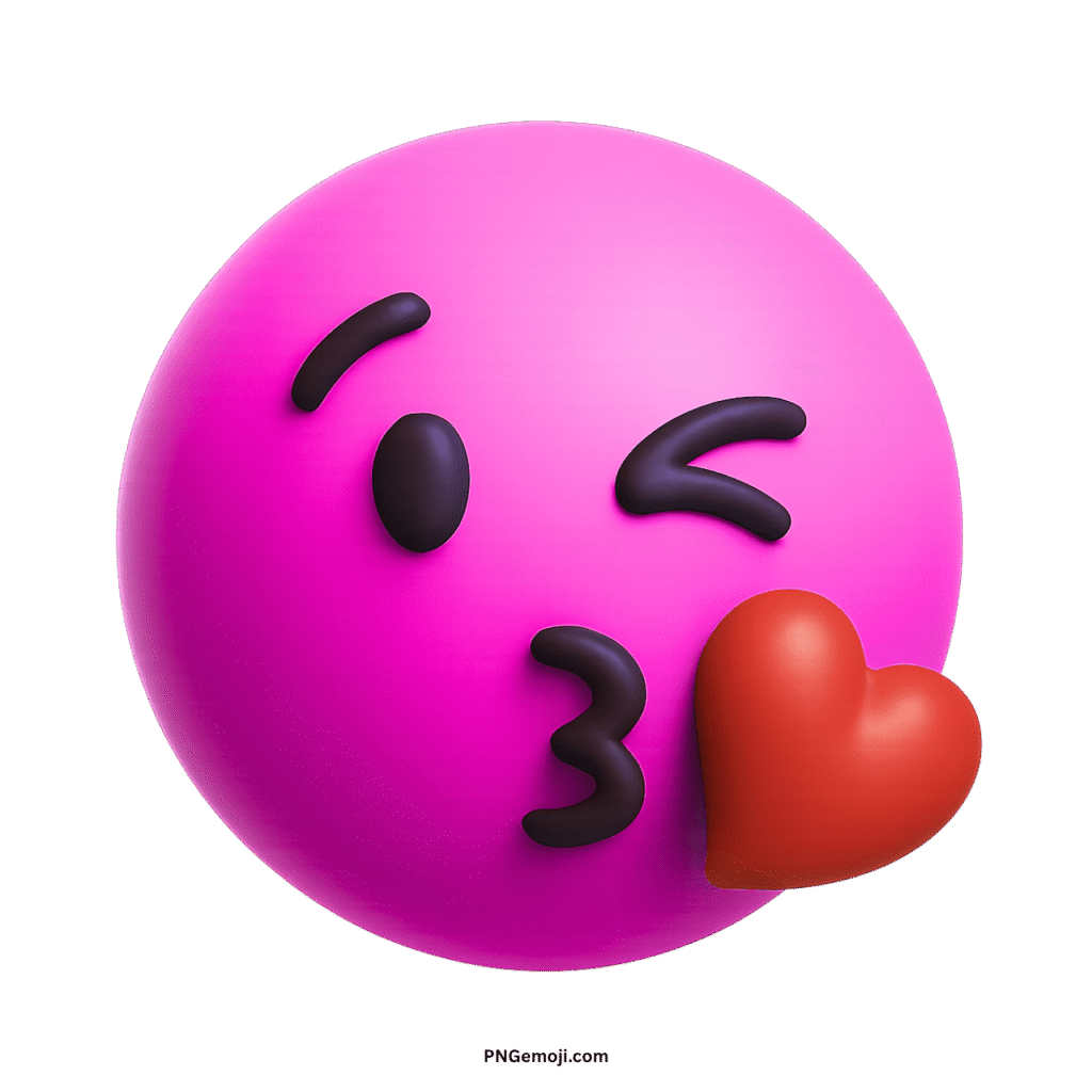 A vibrant pink emoji face winking and blowing a bright red heart kiss.