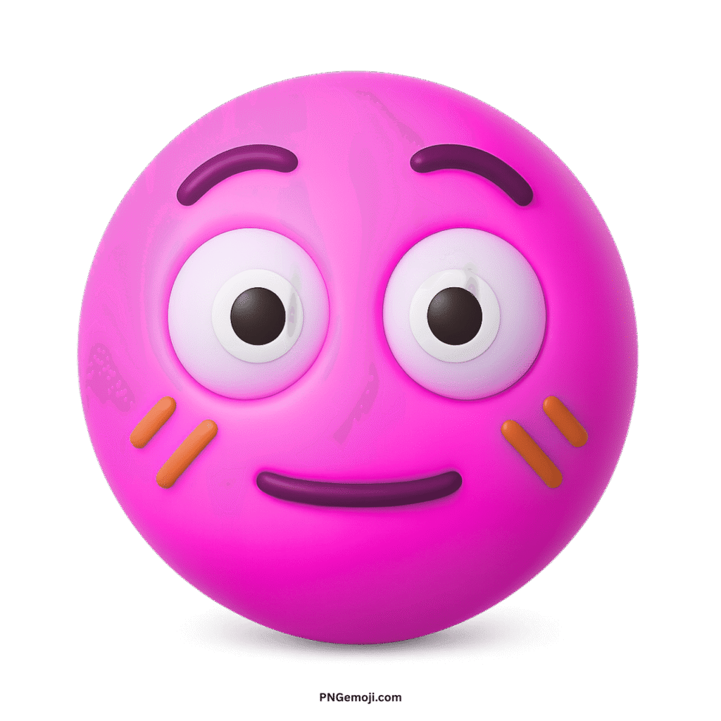  Pink flushed 3D emoji with wide eyes, slight smile, and orange cheek marks.