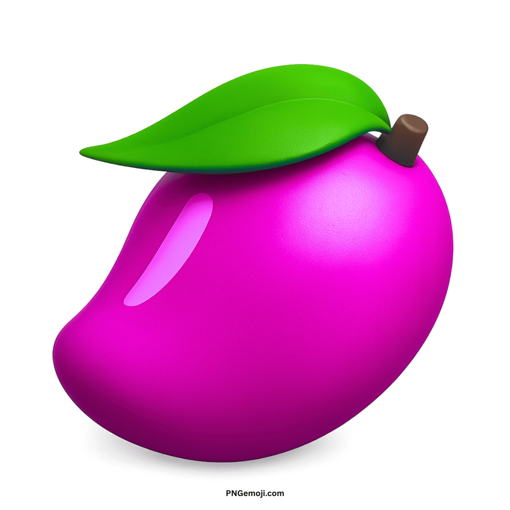 Pink mango emoji 3D tropical fruit icon with green leaf and glossy design