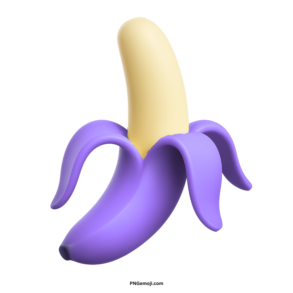 3D purple banana emoji with peeled skin and creamy fruit in digital style