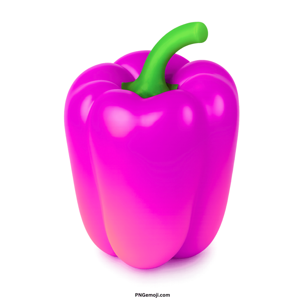 Bright purple bell pepper emoji vegetable icon with green stem on transparent background