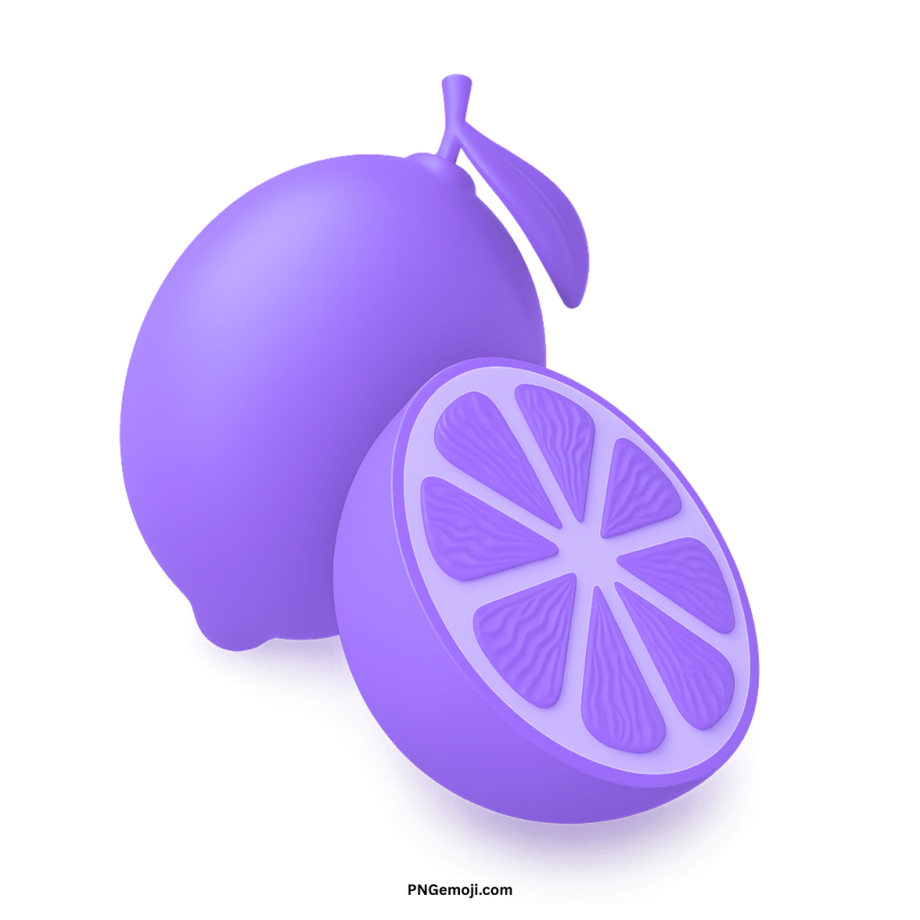 Purple citrus fruit emoji icon with sliced wedges design used in chats and creative apps.