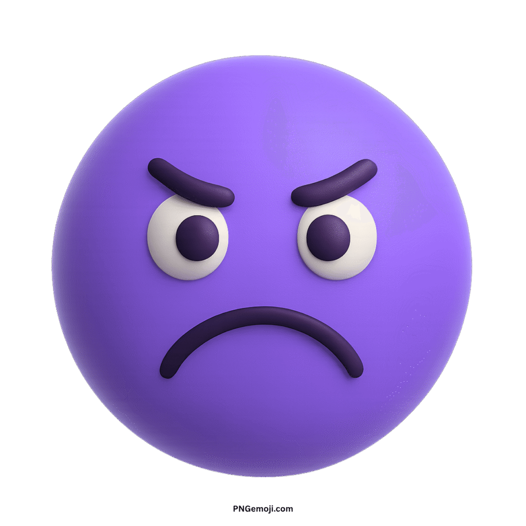 An angry purple emoji with furrowed brows, wide eyes, and a frustrated frown.