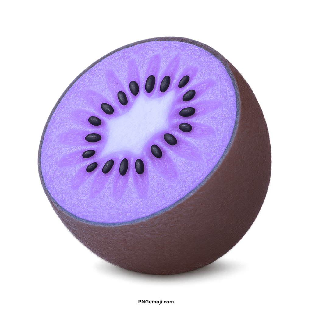  A vibrant purple kiwi fruit emoji, halved to reveal its lilac flesh and dark seeds.
