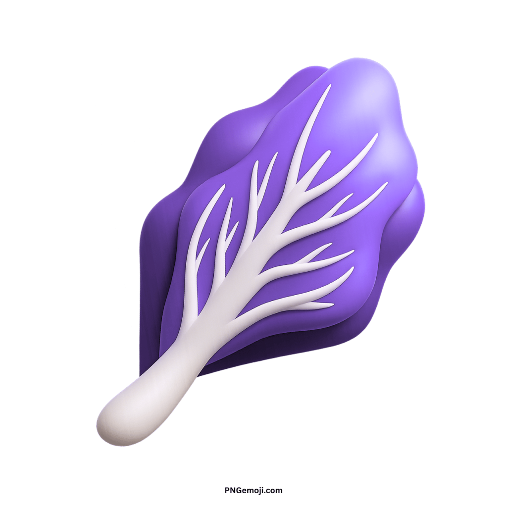 Elegant 3D rendered purple leafy vegetable emoji with white stem and veins.