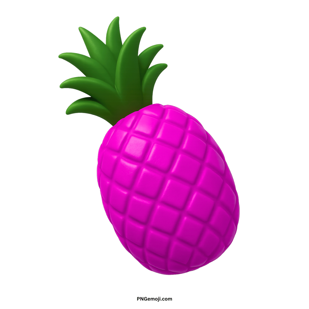 3D purple pineapple emoji fruit with green leafy crown on transparent background