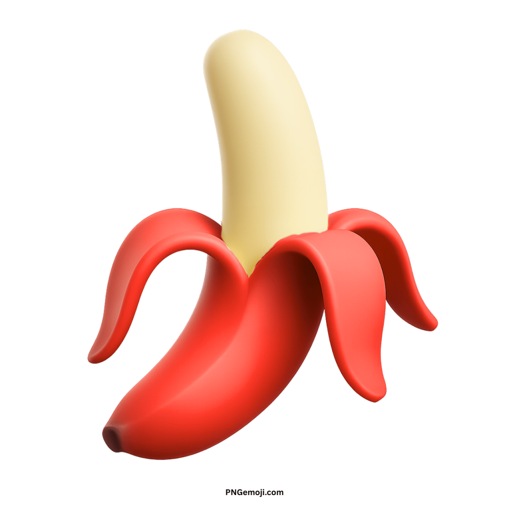 3D red banana emoji with peeled skin and creamy fruit in digital design