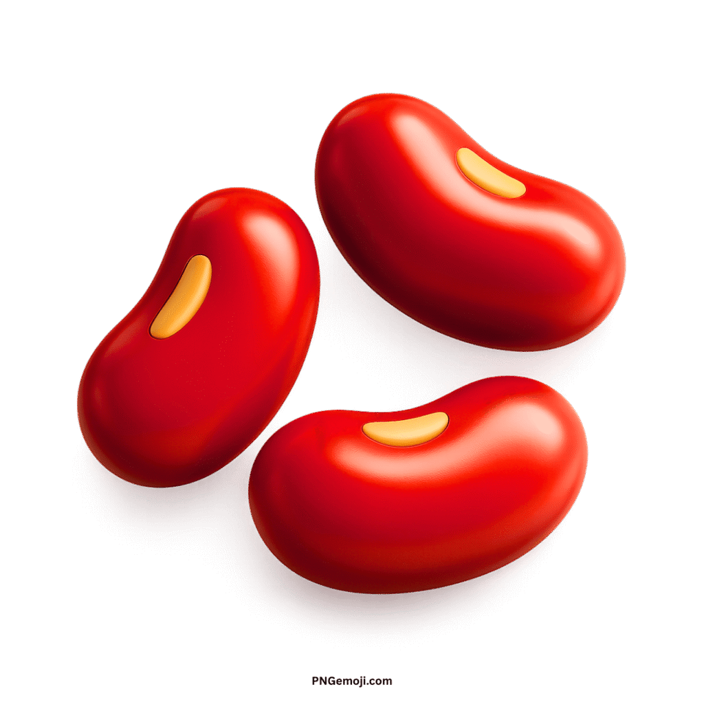 Three vibrant red beans emoji with subtle highlights on a deep black background.
