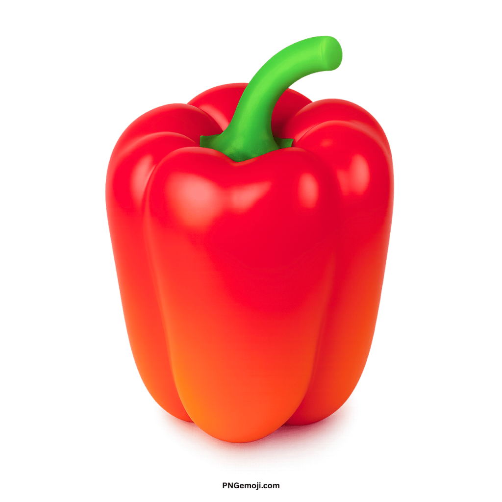 Fresh red bell pepper emoji vegetable icon with green stem on transparent background
