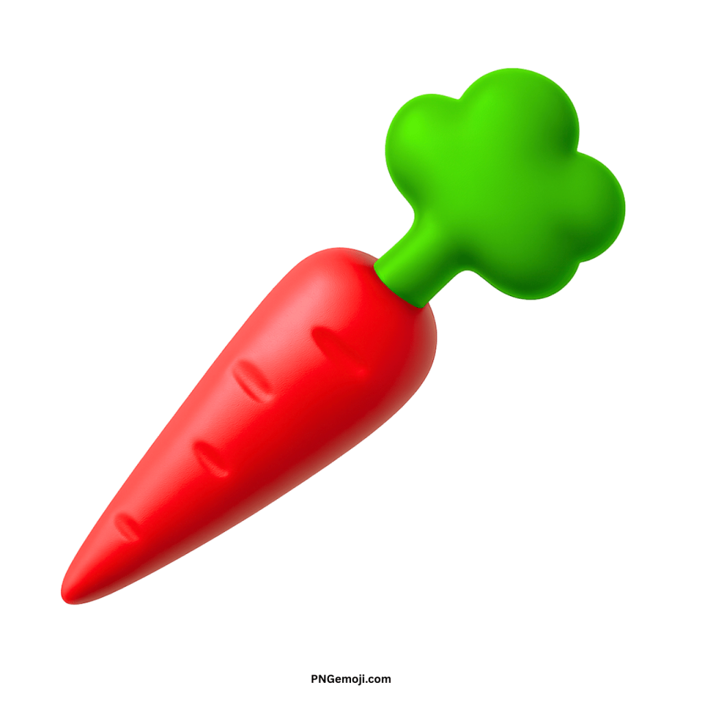 Red carrot emoji icon with green leafy top cartoon vegetable illustration in PNG format