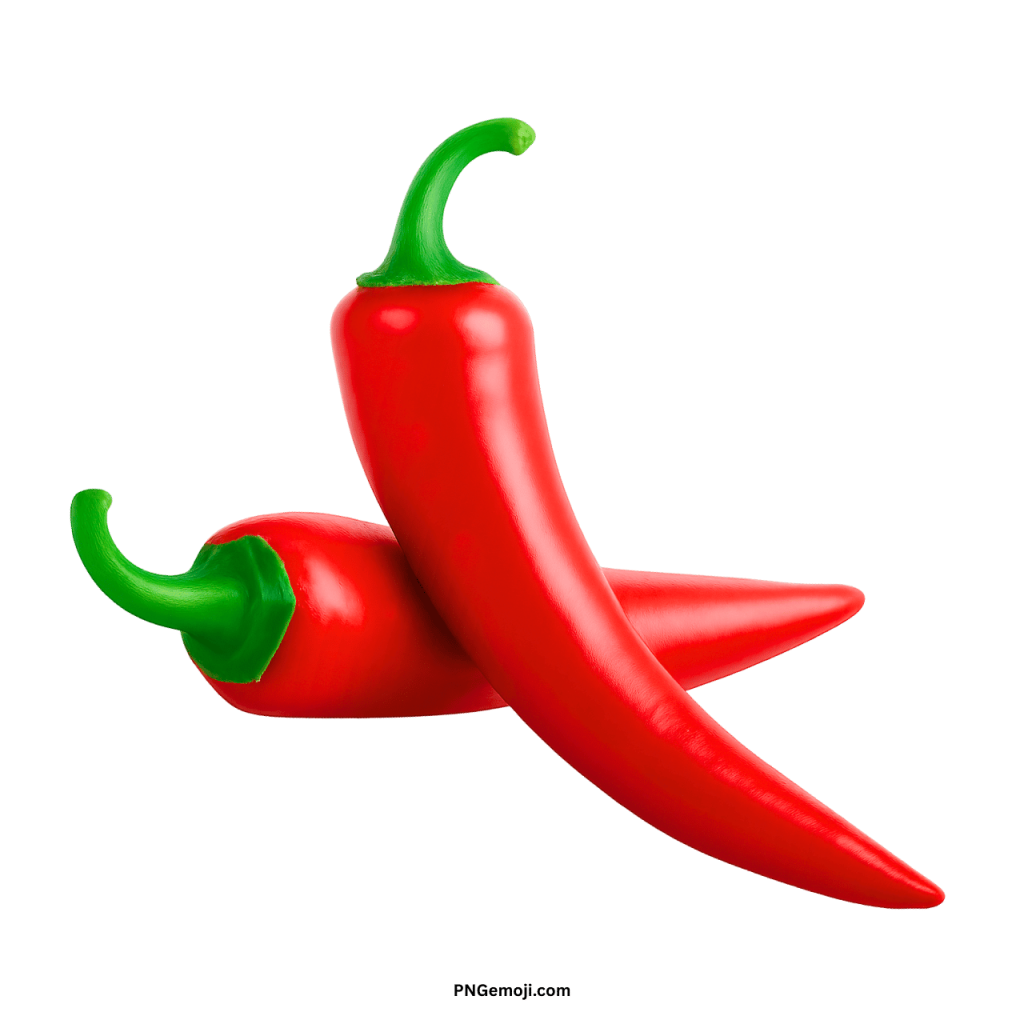 Bright red chili pepper PNG isolated, spicy vegetable emoji icon for digital design use