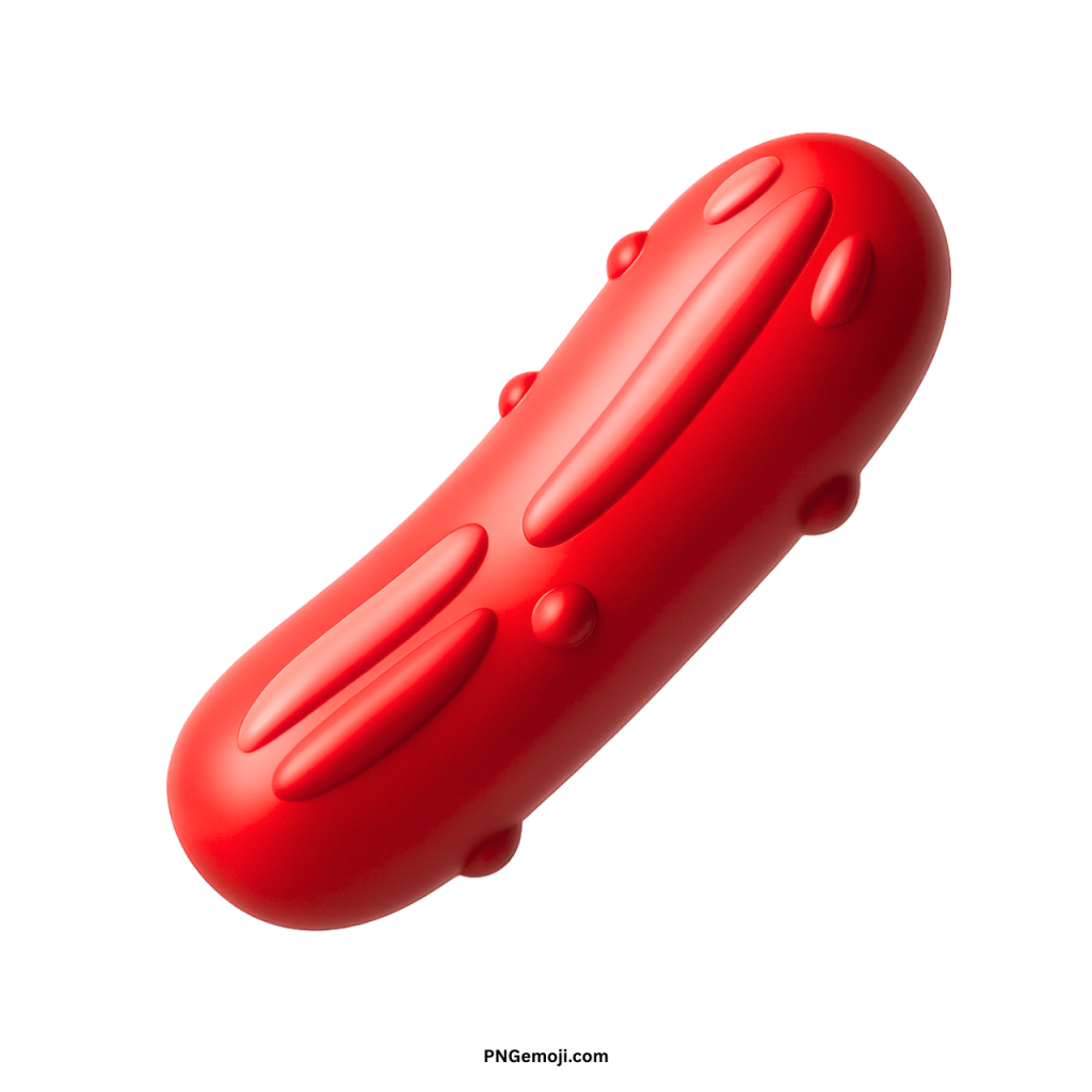  3D red cucumber emoji icon, stylized bright pickle vegetable, vibrant food graphic symbol.